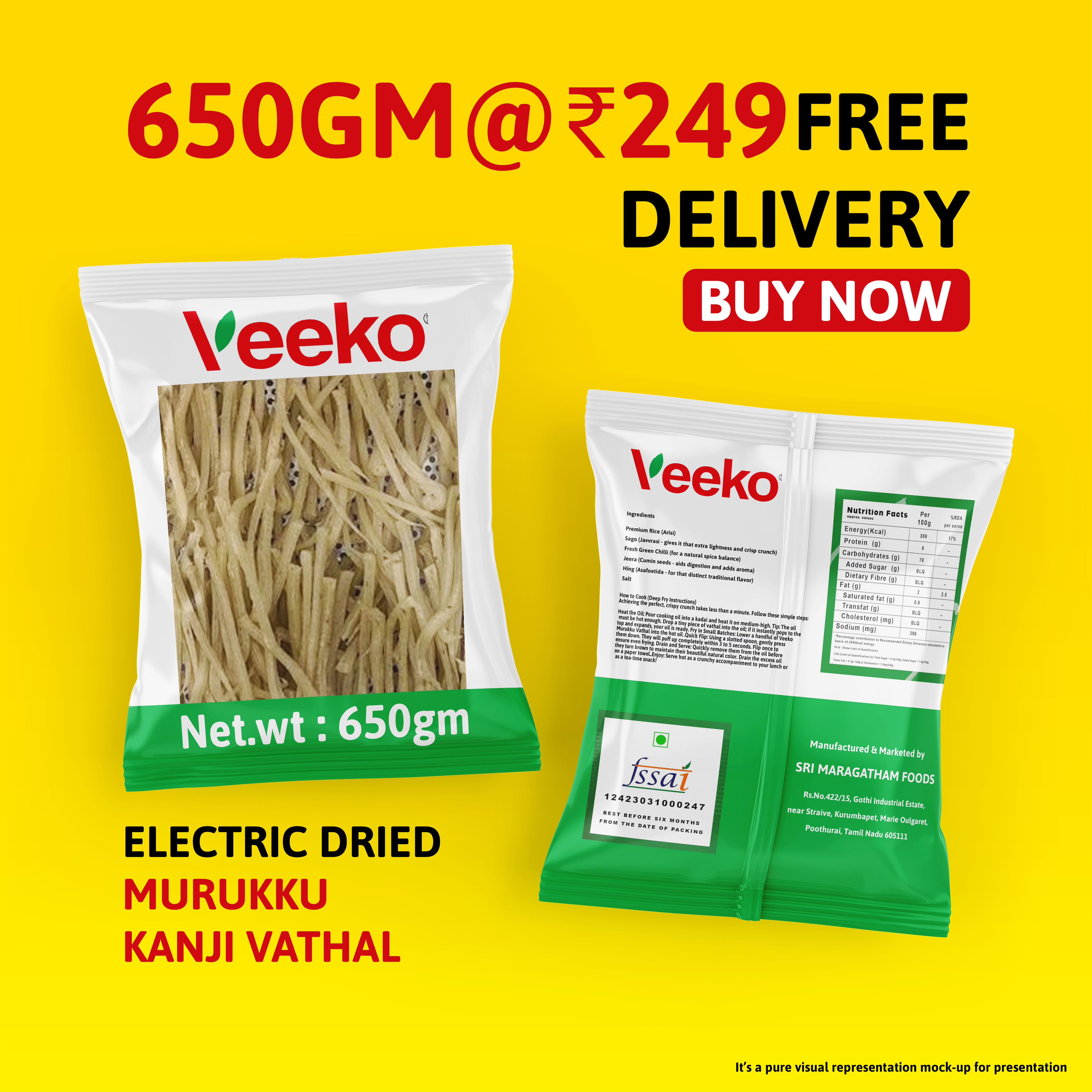 Electric Dried Rice Kanji Murukku Vadagam 650gm